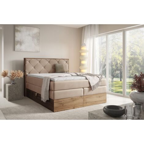 Boxspringbett Schlafzimmerbett NAVEL 140x200cm in Stoff Rouge Beige (1/5)