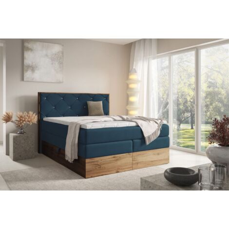 Boxspringbett Schlafzimmerbett NAVEL 200x200cm in Stoff Rouge Dunkelblau (1/5)