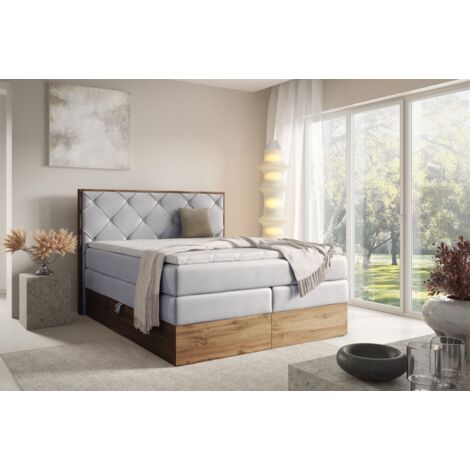 Boxspringbett Schlafzimmerbett NAVEL 200x200cm in Stoff Rouge Grau (1/5)