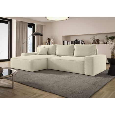 Ecksofa Schlafsofa Sofa WALKEN Stoff Quelle Creme Ottomane Links (1/4)