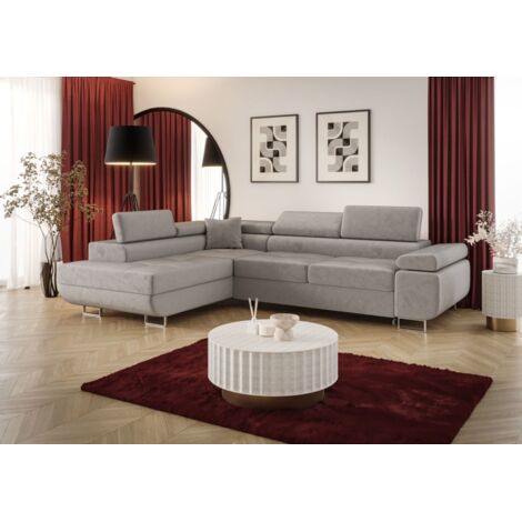 Ecksofa Schlafsofa Sofa MONARO Stoff Monolith Hellgrau Ottomane Links (1/3)