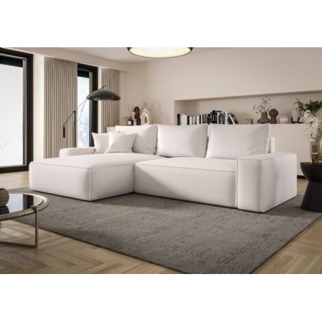 Ecksofa Schlafsofa Sofa WALKEN Stoff Aragon Weiss Ottomane Links (1/4)