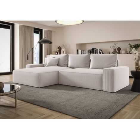 Ecksofa Schlafsofa Sofa WALKEN Stoff Poso Altweiß Ottomane Links (1/4)
