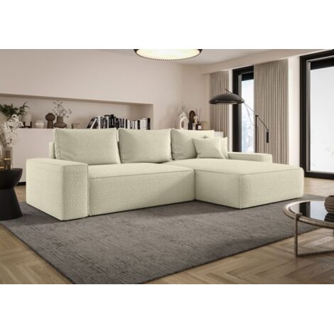 Ecksofa Schlafsofa Sofa WALKEN Stoff Quelle Creme Ottomane Rechts (1/4)