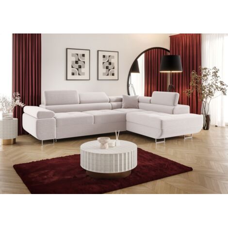 Ecksofa Schlafsofa Sofa MONARO Stoff Poso Altweiß Ottomane Rechts (1/3)