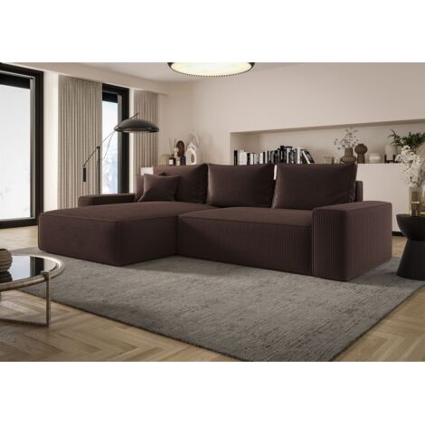 Ecksofa Schlafsofa Sofa WALKEN Stoff Poso Schokobraun Ottomane Links (1/4)