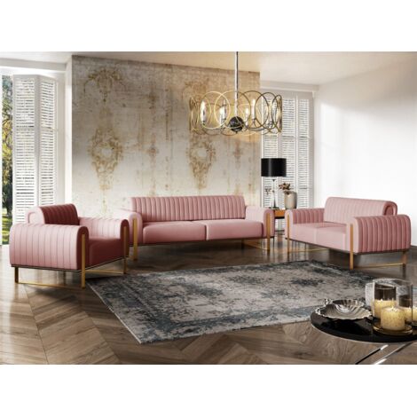 Sofaset Designersofas VALERIE 3-2-1 in Stoff Elisa Velvet Altrosa (1/5)