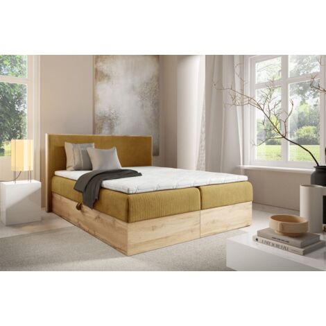 Boxspringbett Schlafzimmerbett ROLAND PREMIUM 120x200cm in Stoff Lincoln Honiggelb (1/4)