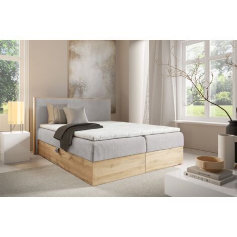 Boxspringbett Schlafzimmerbett ROLAND 200x220cm in Stoff Lincoln Hellgrau (1/4)