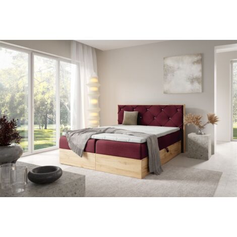 Boxspringbett Schlafzimmerbett HELIOS 200x220cm in Stoff Rouge Bordeauxrot (1/5)