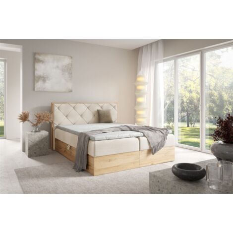 Boxspringbett Schlafzimmerbett HELIOS 140x200cm in Stoff Rouge Creme (1/5)