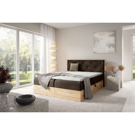 Boxspringbett Schlafzimmerbett HELIOS PREMIUM 200x200cm in Stoff Rouge Braun (1/5)