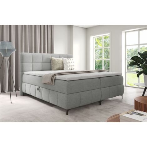 Boxspringbett Schlafzimmerbett SOPHIE 140x200cm Stoff Aragon Hellgrau (1/5)