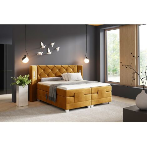 Boxspringbett Elektrisch Bett STEVE 120x200cm in Stoff Fresh Senfgelb (1/5)
