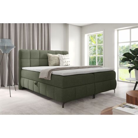 Boxspringbett Schlafzimmerbett SOPHIE 140x200cm Stoff Aragon Olivgrün (1/4)
