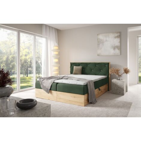 Boxspringbett Schlafzimmerbett HELIOS PREMIUM 120x200cm in Stoff Rouge Dunkelgrün (1/5)