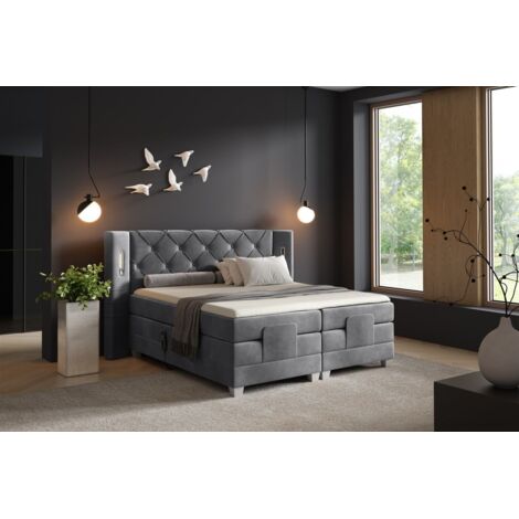 Boxspringbett Elektrisch Bett STEVE 140x200cm in Stoff Fresh Dunkelgrau (1/5)