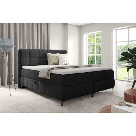 Boxspringbett Schlafzimmerbett SOPHIE 140x200cm Stoff Aragon Schwarz (1/5)