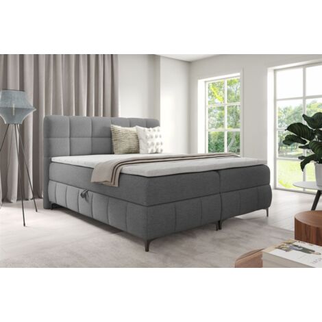Boxspringbett Schlafzimmerbett SOPHIE 200x200cm Stoff Aragon Grau (1/5)