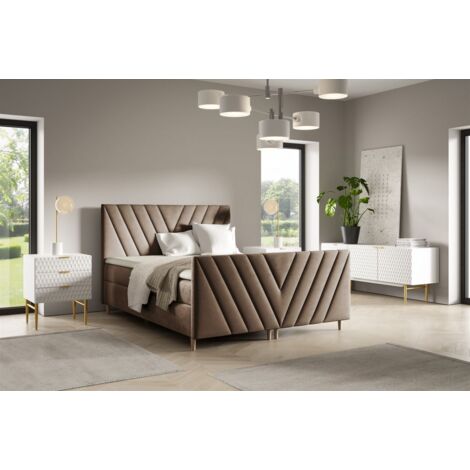 Boxspringbett Schlafzimmerbett CARLITO PREMIUM 120x220cm Stoff Fresh Braun (1/4)