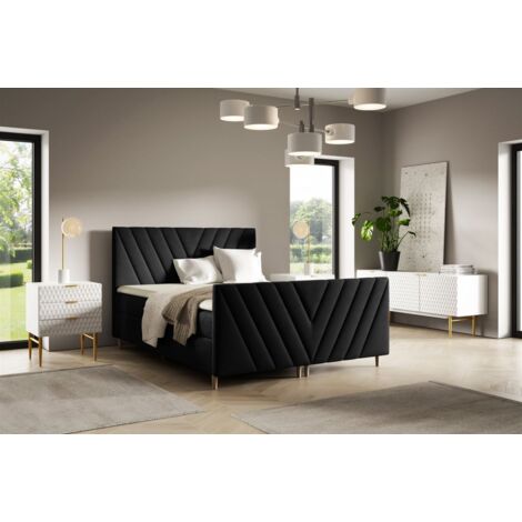 Boxspringbett Schlafzimmerbett CARLITO PREMIUM 160x220cm Stoff Fresh Schwarz (1/4)