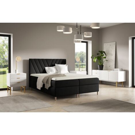 Boxspringbett Schlafzimmerbett ESPEN PREMIUM 140x220cm Stoff Fresh Schwarz (1/2)