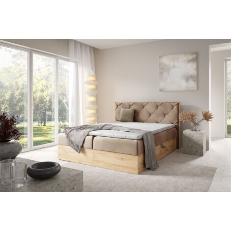 Boxspringbett Schlafzimmerbett HELIOS PREMIUM 140x220cm in Stoff Rouge Beige (1/5)