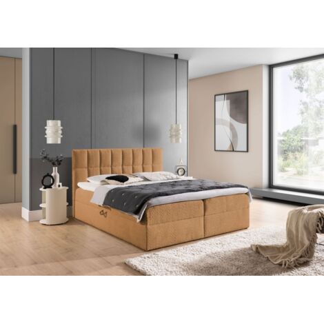 Boxspringbett Schlafzimmerbett DOMINGA PREMIUM 140x220cm Stoff Coral Apricot (1/5)