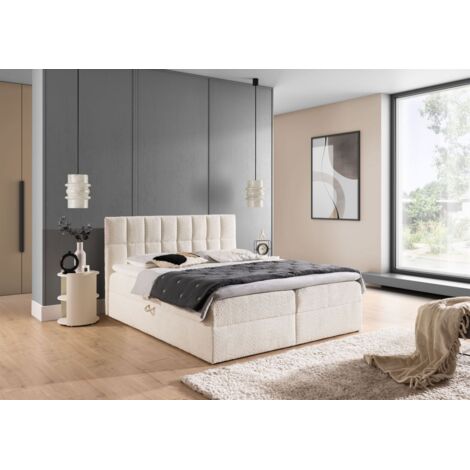 Boxspringbett Schlafzimmerbett DOMINGA PREMIUM 180x220cm Stoff Coral Creme (1/5)