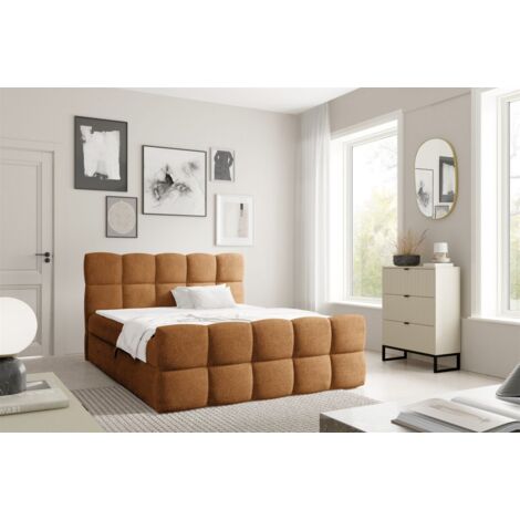 Boxspringbett Schlafzimmerbett SATINE PREMIUM 200x220cm Stoff Coral Cognac (1/5)