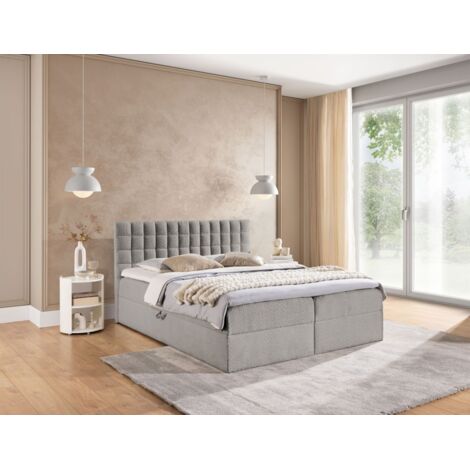Boxspringbett Schlafzimmerbett TORIBO PREMIUM 140x220cm Stoff Coral Grau (1/5)