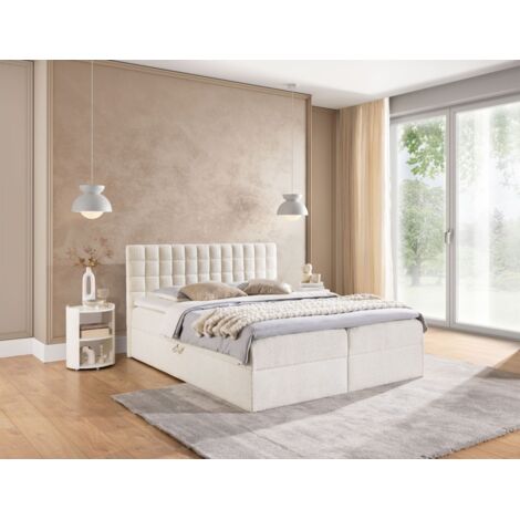 Boxspringbett Schlafzimmerbett TORIBO PREMIUM 200x220cm Stoff Coral Creme (1/5)