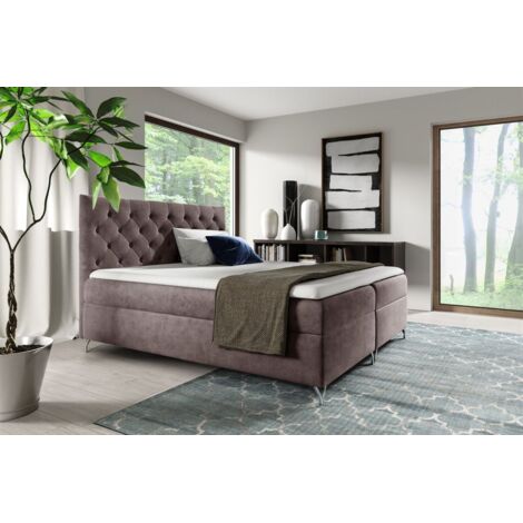 Boxspringbett Schlafzimmerbett AMBRE 180x220cm in Stoff Fresh Blassbraun (1/2)