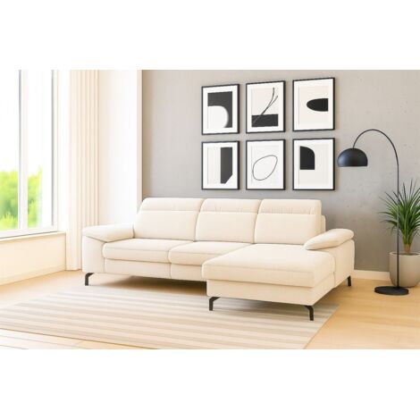 Ecksofa mit Schlaffunktion Sofa MARGIT in Stoff Alfa Creme Ottomane Rechts (1/5)
