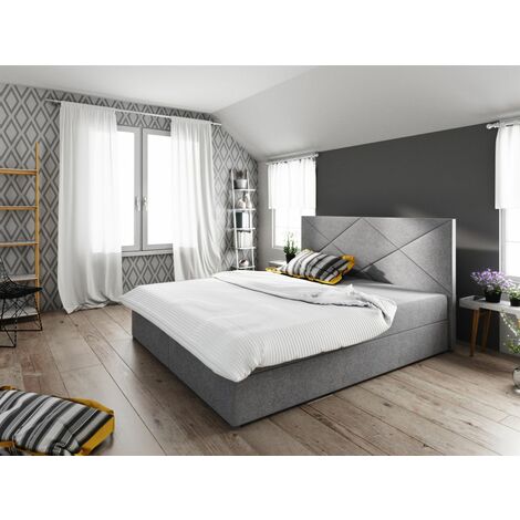 Boxspringbett Schlafzimmerbett NAIA 160x200cm Grau Inkl.Bettkasten