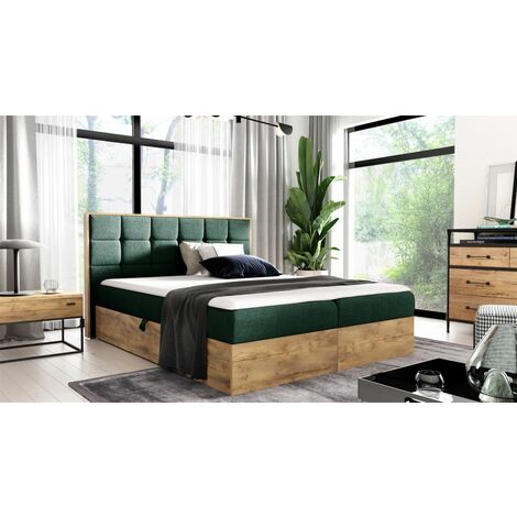 Boxspringbett Schlafzimmerbett KALYPSO 140x200cm Stoff Grün inkl. Bettkasten (1/4)