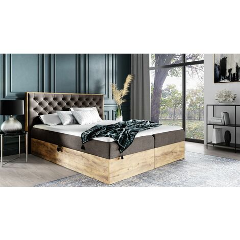 Boxspringbett Schlafzimmerbett DIONA 140x200cm Stoff Braun inkl. Bettkasten (1/4)