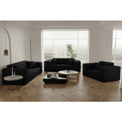 Sofaset Designersofa CHANTAL 3-2-1 in Stoff Opera Velvet Schwarz (1/5)
