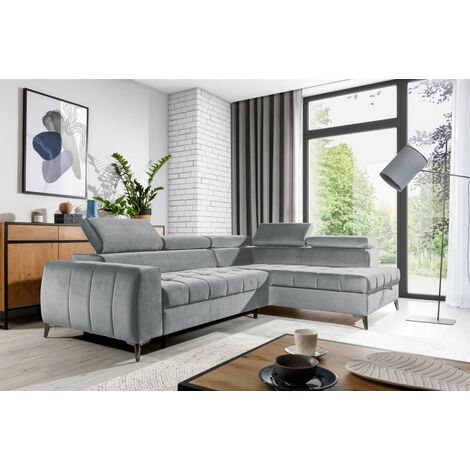 Ecksofa Schlafsofa Sofa AGNESA Stoff Salvador Hellgrau Ottomane Rechts (1/5)