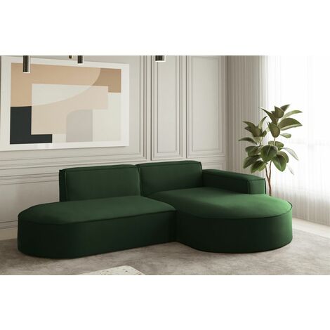 Ecksofa Designersofa PALMA XS in Stoff Opera Velvet Grün Ottomane Rechts