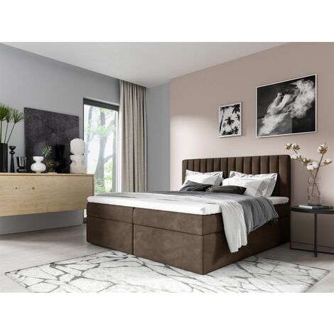 Boxspringbett Schlafzimmerbett LINNEA 180x200cm Stoff Braun inkl. Bettkasten (1/2)