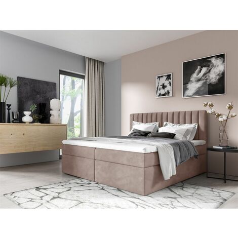 Boxspringbett Schlafzimmerbett LINNEA 160x200cm Stoff Rose inkl. Bettkasten (1/2)