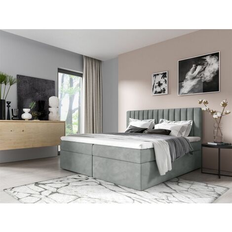 Boxspringbett Schlafzimmerbett LINNEA 160x200cm Stoff Eisblau inkl. Bettkasten (1/2)