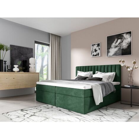 Boxspringbett Schlafzimmerbett LINNEA 200x220cm Stoff Grün inkl. Bettkasten (1/2)