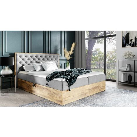 Boxspringbett Schlafzimmerbett DIONA 120x220cm Stoff Hellgrau inkl. Bettkasten (1/4)