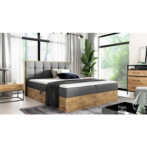 Boxspringbett Schlafzimmerbett KALYPSO 160x220cm Stoff Grau inkl. Bettkasten (1/4)
