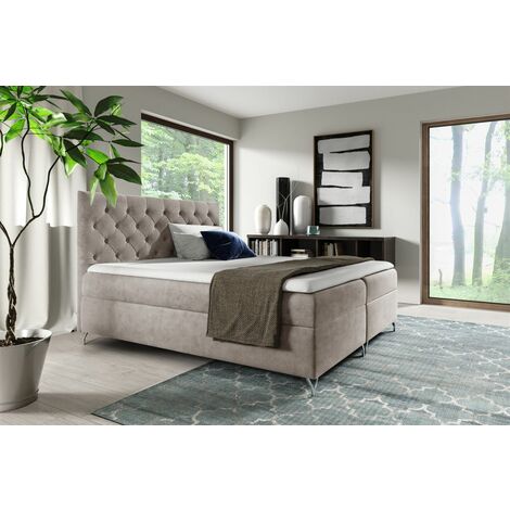 Boxspringbett Schlafzimmerbett AMBRE 180x200cm in Stoff Fresh Beige (1/2)