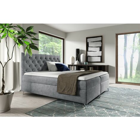 Boxspringbett Schlafzimmerbett AMBRE 180x200cm in Stoff Fresh Grau (1/2)