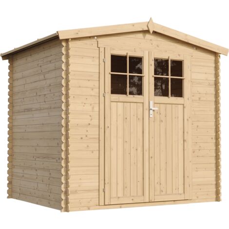 Cobertizo de madera para jardín - 226x236cm/4.33 m² Cobertizo de madera natural - CON SUELO TRATADO - Bicicleta, Almacenamiento de herramientas TIMBELA M369F+M369G (1/5)