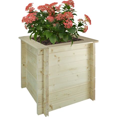Jardinera elevada de madera - 58x58xH57cm - macetas de exterior para jardín, balcón, terraza - Macetas de madera para flores, especias, verduras - madera maciza de pino/abeto de 28 mm - Timbela M618 (1/5)
